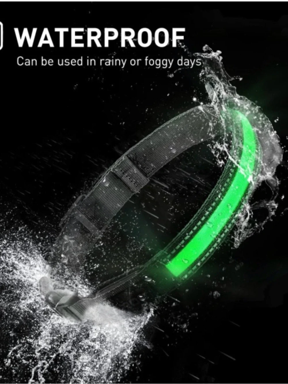 LED Dog Collar Light Up USB Rechargeable Night Safety Glow High Vis Green Size L